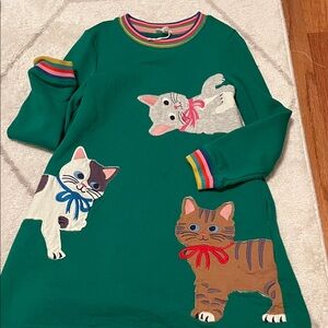Mini Boden Green Dress with Cat Appliqués